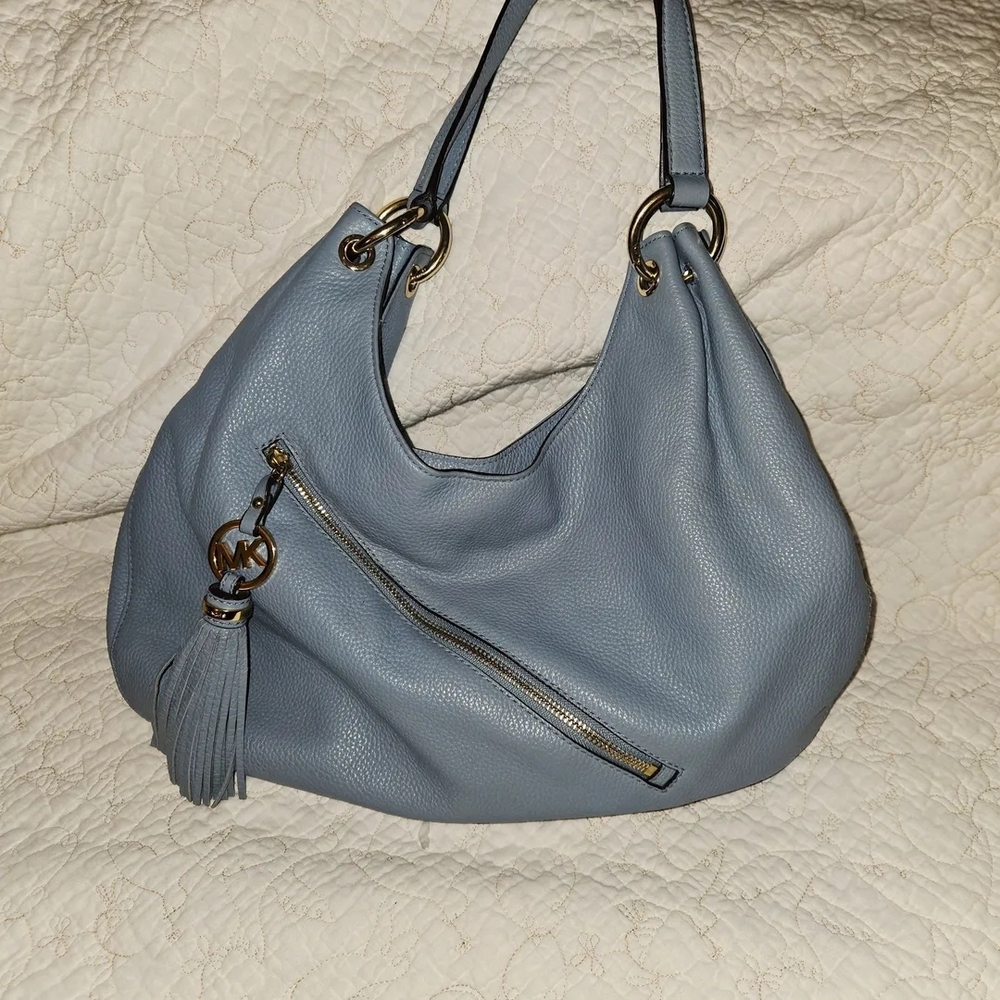 Michael Kors Sky Blue Hobo Bag with Gold Accents